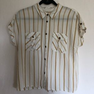 Pink Rose Striped Short Sleeve Button Up